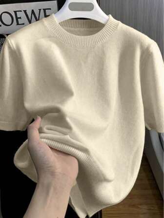 男士休闲百搭纯色短袖针织上衣