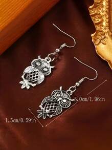 1 Pasang Anting Rumbai Kreatif Bergaya Bohemian Vintage dengan Desain Burung Hantu Berongga untuk Wanita, Cocok Sebagai Hadiah Liburan - anting-anting - View 5
