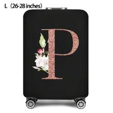 Initial Name A To Z Rose Gold Letter Luggage Cover Stretch Fabric Suitcase Protector Baggage Dust Case Cover Suitable For 18-32 Inch Suitcase Case Travel Organizer Luggage Protector Bag For School School Accessories School Stuff - Black - View 40