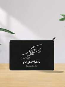 1pc Customized Tote Bag, Customized Copy, Text, Letters, Mother's Day Essential, Unique, Foldable, Large Capacity, Lightweight, Fashion, Personalized, Canvas Tote Bag, Shoulder Bag, Casual, Shopping Bag - Black - View 5