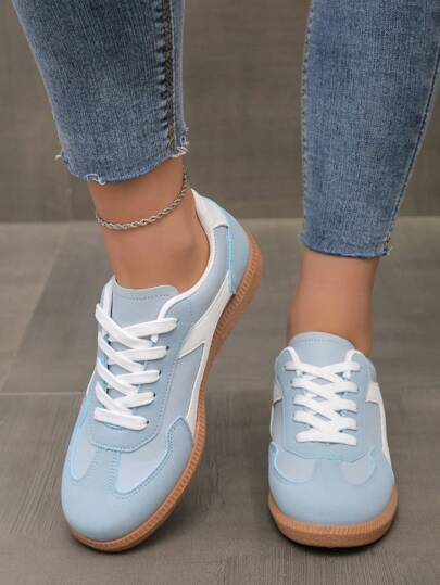 Women's Colorblock Sneakers - Lace-Up, Lightweight, Soft Sole - Walking, Ice Skating, Daily Wear - Comfortable, Fashionable, Multipurpose - Step Into Style And Comfort