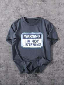 Tween Boy Summer Round Neck Short Sleeved Fashionable Casual T-Shirt, Fun Letter Slogan Printed Pattern Top - Dark Grey - View 2