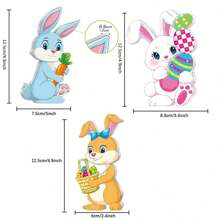 Letreros de madera de Pascua 2D con forma de conejito de dibujos animados, bandejas escalonadas de primavera para decorar el hogar. - Multicolor - Ver 8