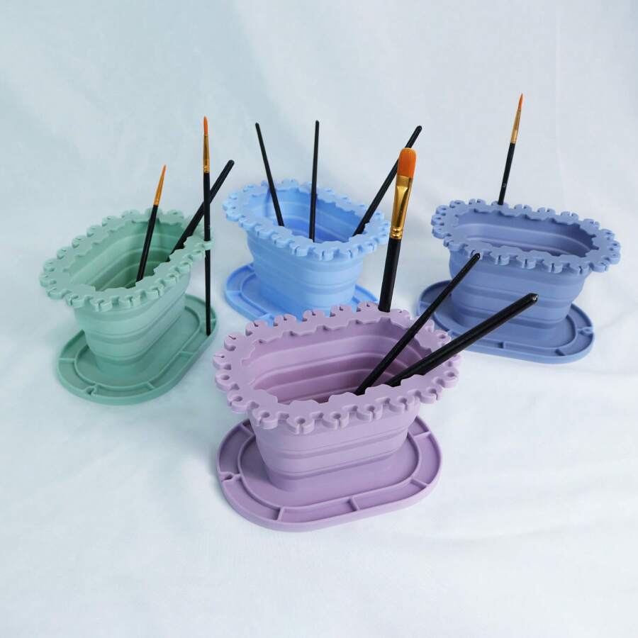 1pc Foldable Silicone Painting Brush Cleaning Bucket, For Cleaning And Rinsing Paint Brushes, Easel, Convenient Storage. Multi-Functional Brush Water Basin, Brush Bucket, Art Painting Cleaning Tool - Gouache, Watercolor, Acrylic, Oil Painting, Art Supplies - Multicolor - View 1
