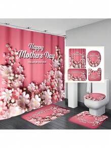1 件/4 件母亲节花卉浴室装饰套装，带 12 个挂钩的防水浴帘，防滑浴室垫，U 型马桶垫和圆形马桶座套，适合所有浴室场合 - 彩色 - 查看 17