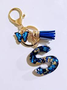 1pc Women's Beige Resin Letter Heart Shape Tassel Casual & Cute Style Keychain, Creative Decoration Gift For Friend Car Accessories Bag Charm Backpack For School Goth Y2k