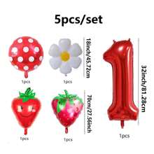 5pcs 32 Inch 1-9 Red Number Strawberry Foil Balloon Set, Strawberry Theme Birthday, Anniversary, Wedding Anniversary, Party Decoration Foil Balloons