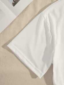 Camiseta de manga corta con cuello redondo de unicolor casual y versátil - Blanco - Ver 5