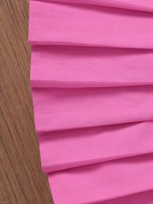 2pcs Girls Summer Cheerleader Style Round Neck Letter Print Short Sleeve Top And Solid Color Pleated Skirt Outfit