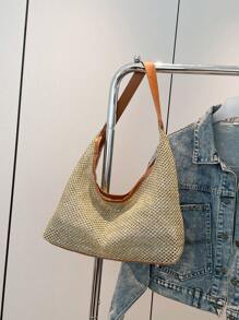 Bolso de hombro de mujer tejido de paja de moda