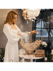 1set Wedding Guestbook Wooden Heart-Shaped Wooden Blessings Decoration Message Board DIY Creative Guest Check-In Book Suitable For Weddings Home Decor Birthdays Bachelor Parties And Graduation Parties