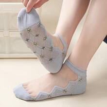 5pairs Women's Breathable Ankle Socks, Bright Floral Pattern, Comfortable Fit, Delicate Lace Detail, Perfect For Casual Wear Elevate Your Sock Style With Bright Floral Ankle Socks That Are Stylish, Breathable, And Super Comfortable - Multicolor - View 7