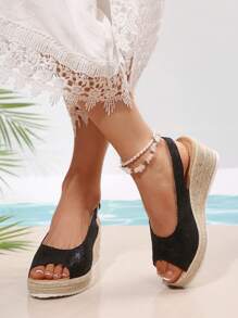 Giày Sandal Đế Xuồng Đế Xuồng Cho Nữ, Giày Sandal Mùa Hè Màu Đen Thoải Mái, Giày Sandal Đế Xuồng Thường Ngày Cho Nữ - màu đen - Xem 2