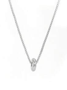 1pc Modern Minimalist Two-Tone Geometric Circle Pendant Necklace, 2 Pieces Set