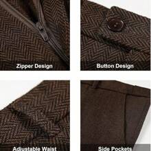 Men'S Suits Retro 3 Piece Suit Tweed Herringbone Men's Suits Slim Fit Groom Tuxedos Set Prom Brown Grey Jacket Blazer Vest Pants - 咖啡 - 查看 4