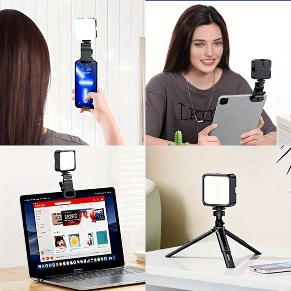 1 Stück tragbare Mini-Clip-On Fülllicht, tragbares weißes LED-Videolicht, für Foto-/Videoselbstaufnahmen, Zoom-Meetings, Interviews, Live-Streaming, Videoprotokolle, Familienfeiern, Weihnachtsparty-Aufnahmen, handgehaltene Selfies, Outdoor-Aktivitäten
