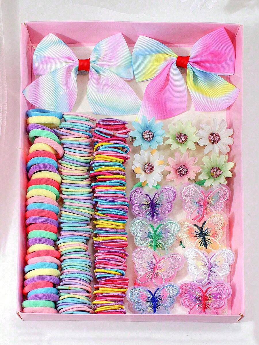 242pcs Girls Assorted Cute Sunflower Hairclips, Tulle Bows Scrunchies, Simple Elastic Hair Ties & Bands, Fashion Hair Accessories For Daily Use