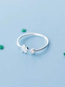 Anillos para dedo del pie de plata de ley 925 chapados en oro blanco minimalistas, sencillos y ajustables en forma de trébol de cuatro hojas para mujeres, joyas para los pies de verano