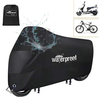 Copertura impermeabile per bicicletta per 2 bici, copertura per bicicletta extra large, accessori per bici elettriche, copertura per bicicletta, copertura per bicicletta in tessuto di alta qualità, protezione per bicicletta da polvere, pioggia, neve e raggi UV, copertura protettiva con foro per lucchetto e tasca, adatta a tutti i tipi di biciclette da polvere, vento, sole e graffi 200 x 70 x 110 cm Nero