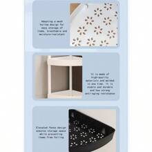 1 estante de almacenamiento de baño de esquina de tres pisos, estante de esquina de escritorio, estante de esquina triangular de estante de almacenamiento de cocina multifuncional, estantería, montaje simple, material plástico engrosado, se puede usar en capas - Negro - Ver 3