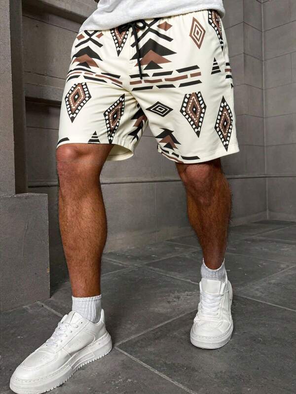 Yemwry Men's Casual Geometric Print Beach Shorts, Suitable For Seaside, Daily Wear In Spring And Summer, Also Suitable For School, Hawaiian