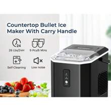 Simzlife Countertop Ice Maker, 26 Lbs In 24 Hours, 9 Bullet-Shaped Ice Cubes In 6 Mins, Self-Cleaning, Stainless Steel Kitchen Utensils Machine