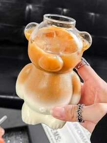 可爱卡通熊设计玻璃杯，创意果汁奶茶饮料水杯