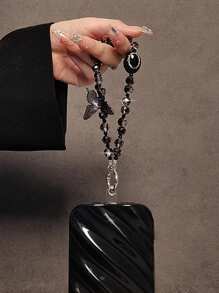 1pc Butterfly Crystal Bling Phone Lanyard, Delicate Crystal Beaded Short Wrist Strap With Clip Anti-Lost Phone Cord, Luxury Vibe - Multicolor - View 4