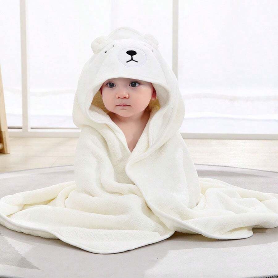 80*80cm Big Boys Girls Bath Towel, 1 Piece Rabbit Design Baby Towels, Cute Flannel Hooded Kids Home Blankets Travel Ultra-Soft Cotton Microfiber Bathrobes For Girls - 白色 - 查看 1