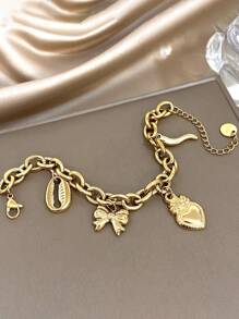 1 Pulsera con lazo de concha en forma de corazón, joyería apilable de acero inoxidable chapada en oro de 18K, regalo elegante para mamá en Navidad, Acción de Gracias, Halloween, boda, rave/baile de graduación/fiesta/diario/playa, accesorio de regalo para aniversario, Día de San Valentín, joyería bohemia, regalo de cumpleaños, regalos para damas de honor