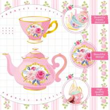 12 pièces/set, décoration vintage pour thé, bannière imprimée des deux côtés avec motif floral, bannière de découpe en papier en forme de théière assemblée pour la décoration de mariage, douche de mariée, anniversaire - Multicolore - Voir 4