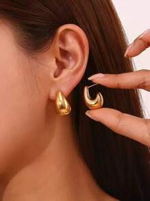 极简奢华泪珠设计时尚耳环，高端休闲优雅风格 - 金色簡約時尚水滴耳飾 - 查看 7