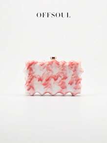 Lady's Marble Acrylic Wave Rectangular Box Clutch, Versatile Asymmetric Shape Party/Wedding Handbag, Marble Print Layered Design Bridal Wedding Clutch