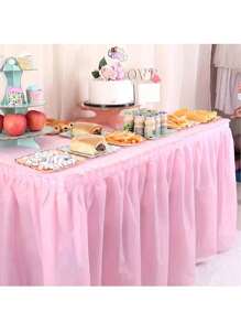 2pcs Wedding Table Skirt, White/Pink Disposable Plastic Table Skirt For Wedding Decor, Anniversary Party, Bridal Shower Decorations, Home Table Decoration - Multicolor - View 10