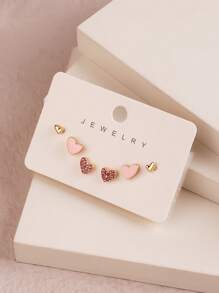 3pairs/Set Chic Individuality Delicate Heart-Shaped Rhinestone Earring Sets ,Casual Versatile Sporty Outdoor Earrings, For Women&Teen Wedding Banquet Prom Dating Gifts Summer Vacation Travel Music Festivals ,Suitable For Holiday Wear ,Mother's Day Gift Valentines,Mom,Mother,Mother's Day,Gift - Yellow Gold - View 13