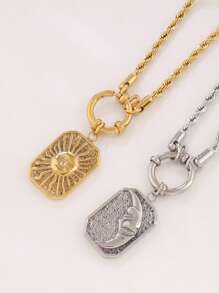 1pc Stainless Steel Moon Pendant Necklace For Women Fashion Engraved Square Charms Twist Chain Necklaces Jewelry Gift
