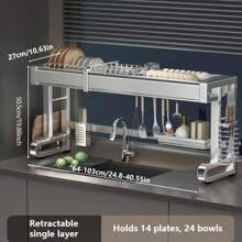 Organizador de cocina de acero inoxidable - Estante multifuncional para el fregadero, con bandeja para lavar, almacenamiento de cuchillos y condimentos, diseño de una o dos capas, adecuado para estante de encimera y gabinete de cocina