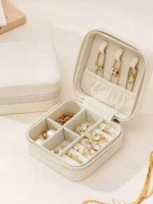 1pc Portable Minimalist Jewelry Storage Box, Travel Jewelry Case For Rings, Earrings, Necklaces