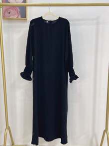 1pc Elegant Casual Solid Color Chiffon Loose Abaya, Suitable For Women's Daily Outdoor Wear, Spring/Summer/Autumn, Muslim Dress