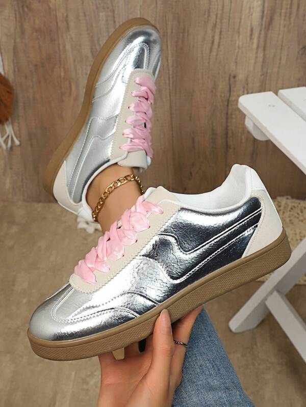 Retro Classic Casual Sneakers, Unisex Round Toe Lace-Up Sports Shoes, Versatile Skate Shoes