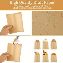 100pcs/Pack Disposable Kraft Paper Food Storage Bags With Oil-Resistant Lining, Suitable For Popcorn, Chips, Candies, Sandwiches, Burgers, Cookies, Bakeries And Pastries Packaging - Unbleached Snacks And Lunch Bags 10" X 9.6"