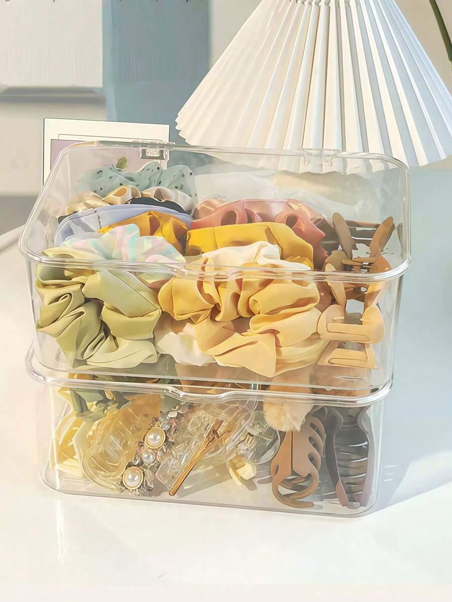 1pc Drawer Storage Box Desktop Storage Rack Bathroom Storage And Sorting Transparent Cosmetics Organizer Makeup Accessories Office Storage And Sorting Home Decoration Suitable For Makeup Brush Facial Mask Learning Stationery Office Gadgets Dresser Computer Desk Desk Bedroom Bedside Table - Clear - View 1