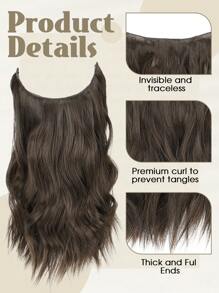 Extensions de cheveux invisibles en fil synthétique ondulé avec un fil transparent de taille ajustable, 4 clips de fixation sécurisés. Rajouts de cheveux pour femmes à usage quotidien.