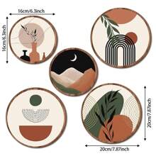 Conjunto de 5 piezas de decoración de pared con arte de plantas de atardecer. Decoración de pared de madera para sala de estar, cartel colgante estilo bohemio, granero, decoración geométrica minimalista para dormitorio