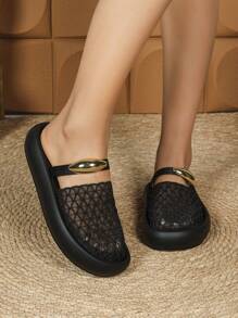 Sandalias de plataforma con malla, hebilla dorada y estilo clásico para mujer, ideales para el verano