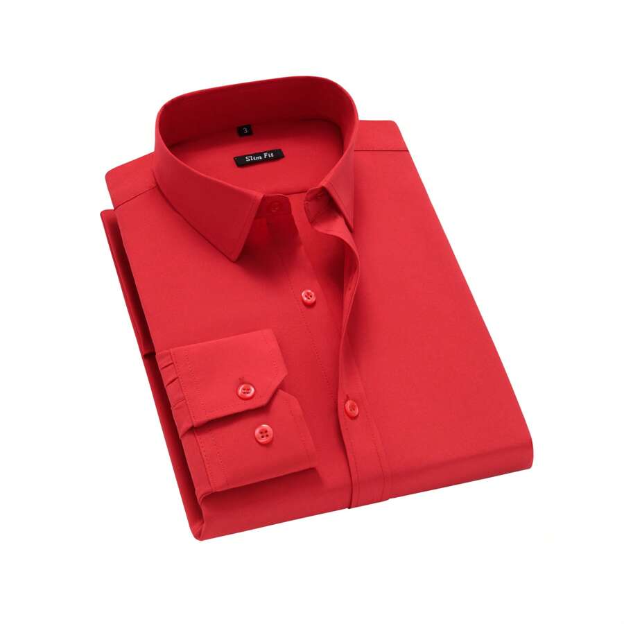 Rand paul Men's Long Sleeve Dress Shirt Good Quality Slim Fit Microelasticity - 紅色 - 查看 1
