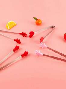 1 套 3 件不锈钢和硅胶冰块、食物、小吃、蛋糕、薯片夹，带 1 个可爱粉色棕榈形夹和不锈钢冰桶套装