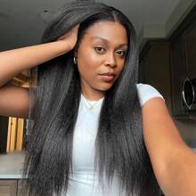 U Part Wig Kinky Straight Wigs For Women, 26 Inch Yaki U Part Synthetic Straight Half Wig, Pgraded Clip In Wigs Yaki Straight U Part Extension Full Head U Shape Wig Clip In U Part Wig