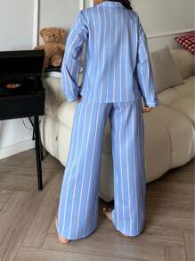 Sanrio 2pcs Hello Kitty Women Collared Button Down Long Sleeve Shirt And Elastic Waist Pants Sleepwear Lounge Set, Winter Clothes