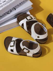 Chanclas blandas de corcho con hebilla plana para niños, sandalias casuales de estilo coreano personalizadas para uso en exteriores